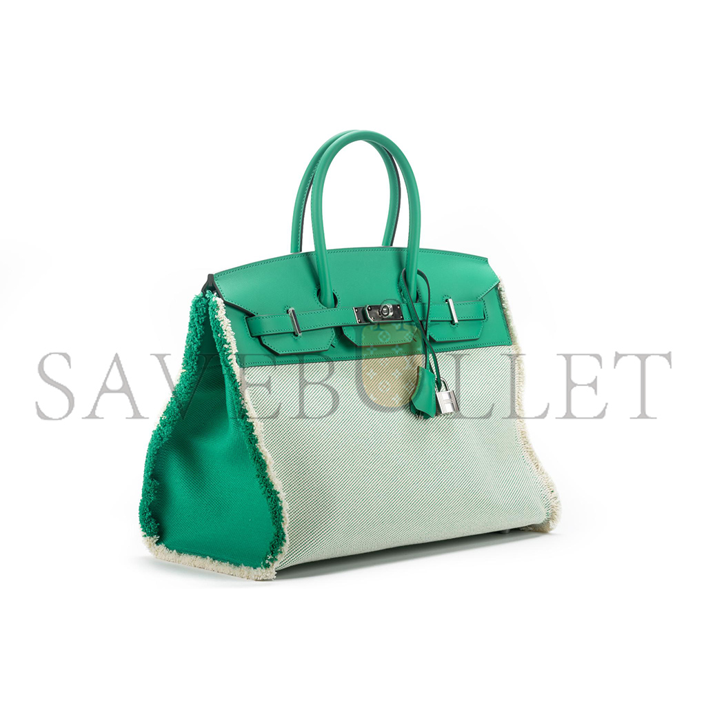 H**mes master birkin 35 swift and canvas mint green tassel silver buckle her082501it (35*25*17.5cm)